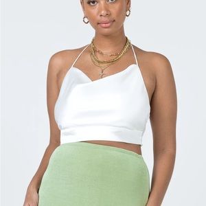 Princess Polly Shae Top White Satin Tie-Back Halter top, Size US 6 NWOT